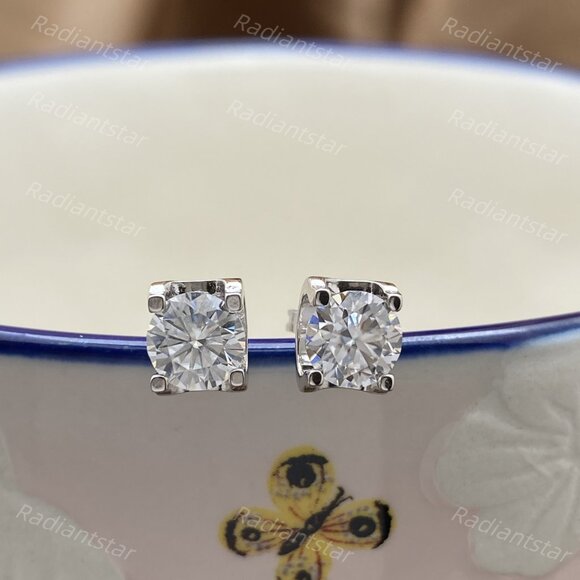 NEW Certified 2ct. t.w. Moissanite 4 Prone Stud Earrings - Picture 6 of 7
